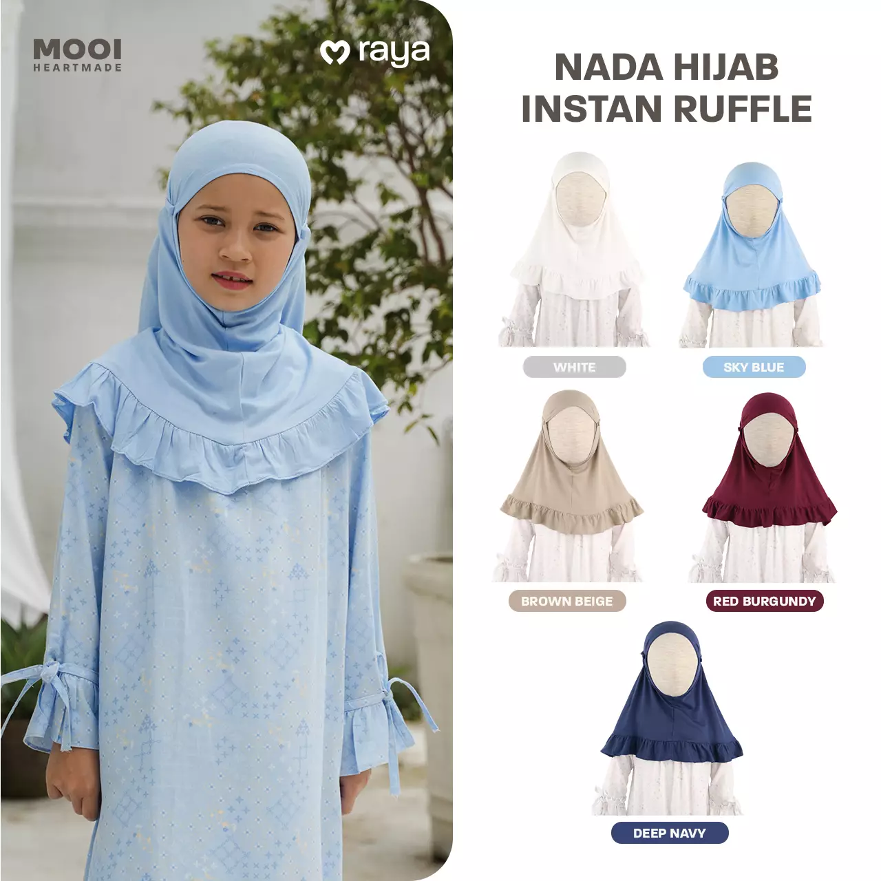 Mooi Hijab Ruffle Instant Anak Jilbab Anak Perempuan Nada Hijab - Red Burgundy