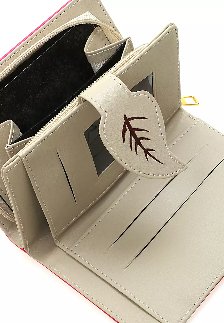Fecesa Dompet Pendek Lipat Wanita Model Leaf Wallet Casual Many Slot Material Kulit Leather ORIGINAL - Pink