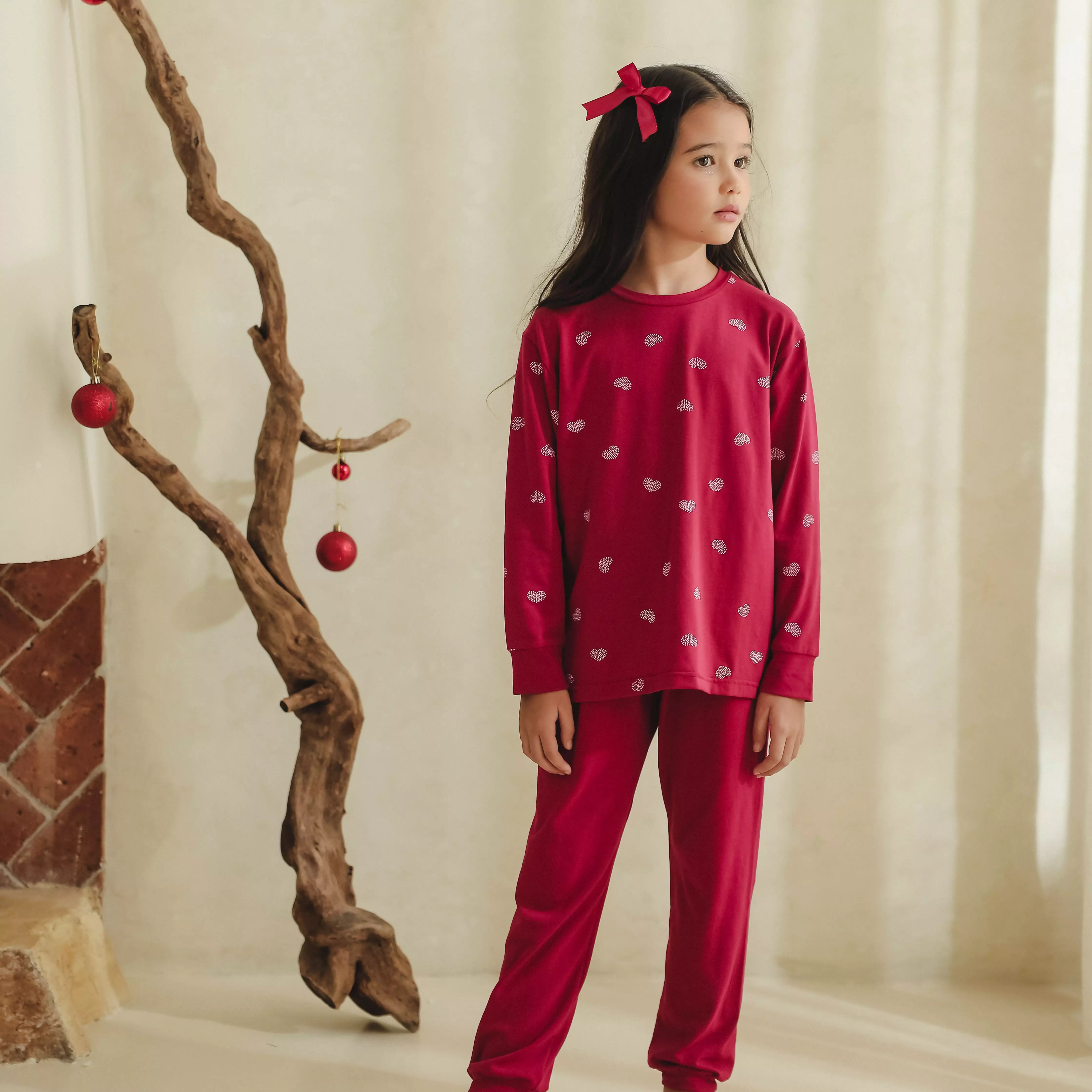 Pito Kids Set Piyama Panjang Anak Love Burgundy 1-8 Tahun