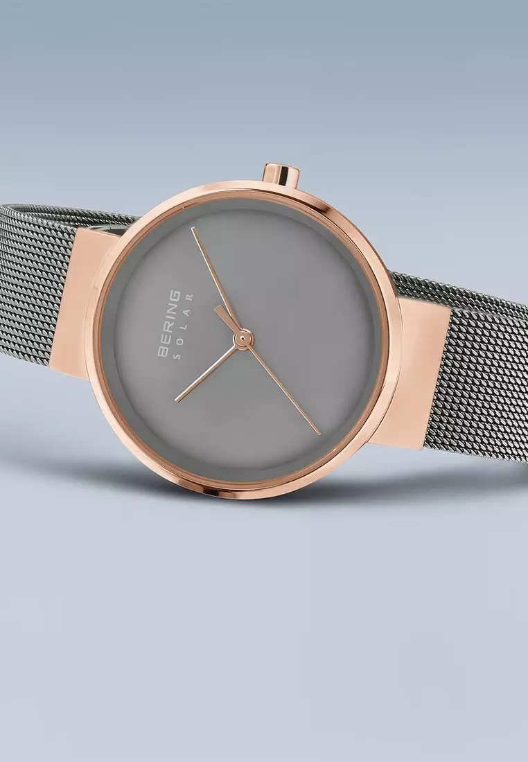 Women's Grey Steel Mesh Bracelet and Grey Dial Solar Watch - 14331-369