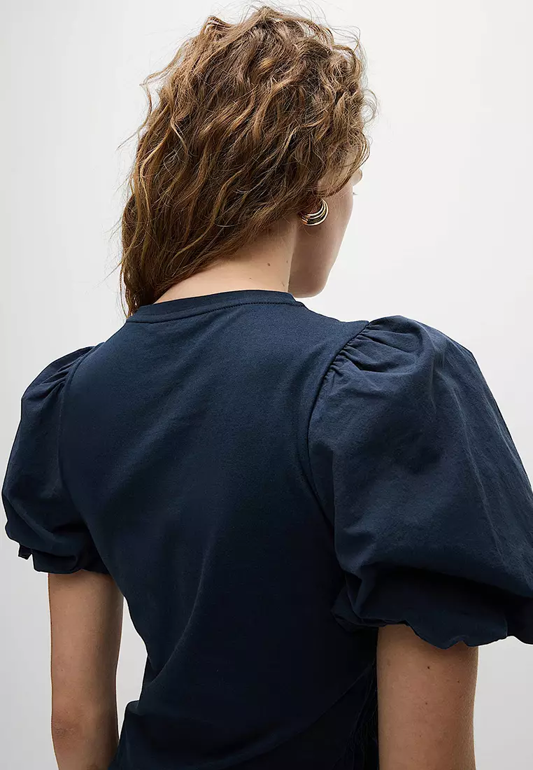 Pure Cotton Jersey Smocked Puff Sleeve Top