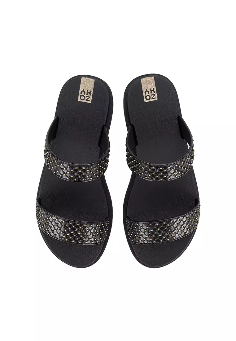 Zaxy Spark Black Comfortable Slides For Ladies