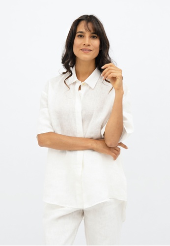 1 People white Seville Linen Short Sleeves Shirt in Porcelain 23DE0AA11C5724GS_1