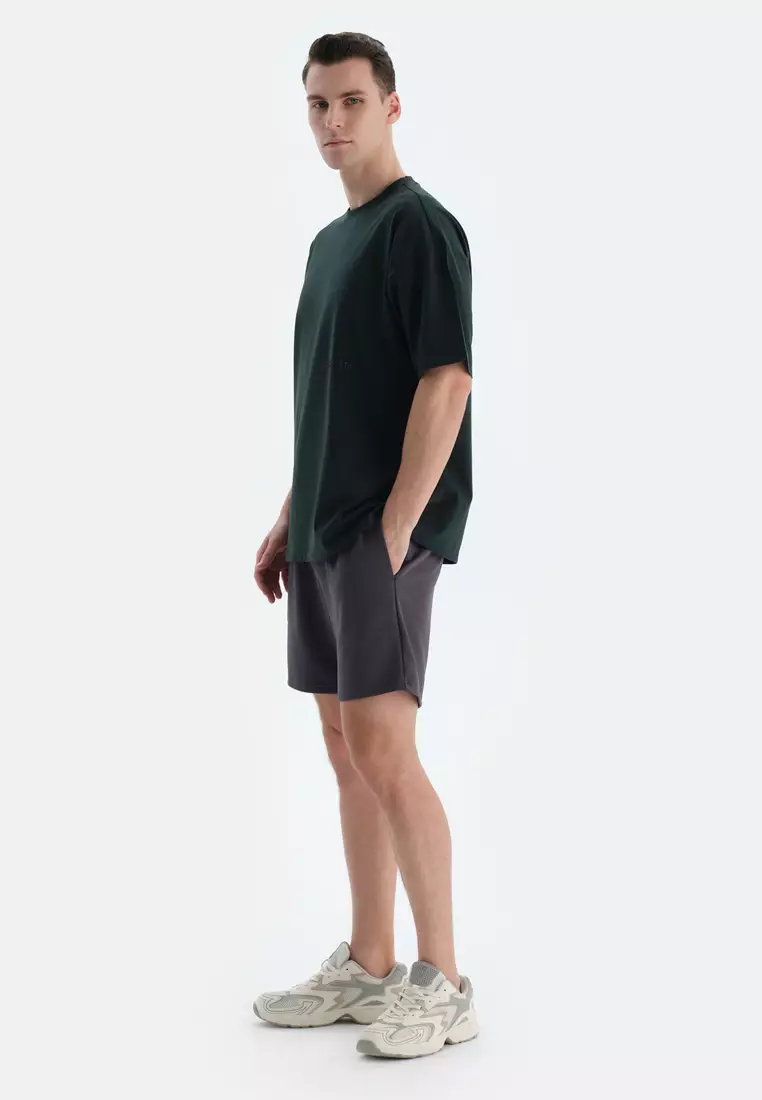 Dark Green T-Shirt, Slogan, Crew Neck, Oversize, Short Sleeve Activewear for Men