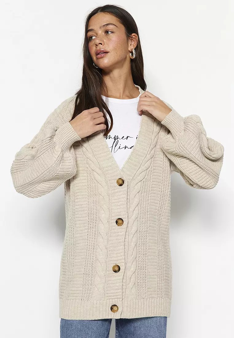 Hair Braids, Wide Cut, Knitwear Cardigan