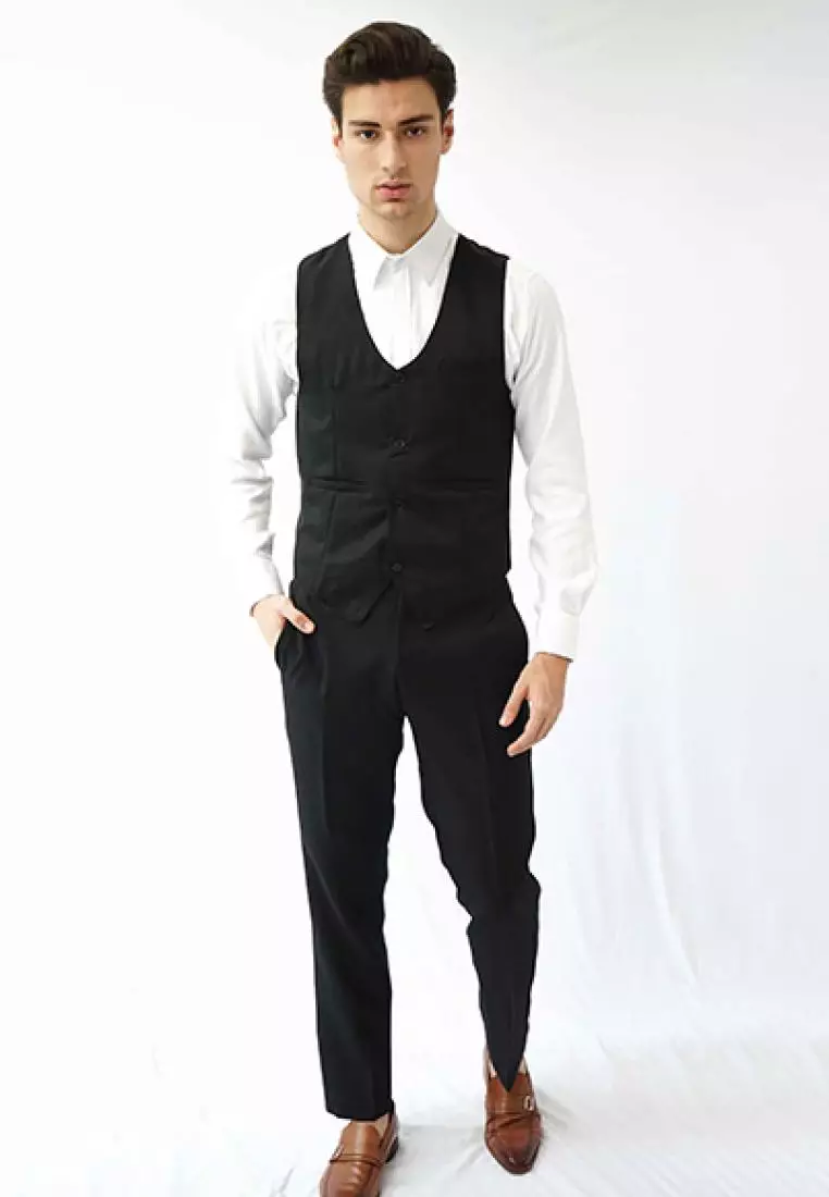 Houseofcuff Vest / Rompi Formal Hitam Kerja waistcoat wedding Tuxedo MEN'S BLACK VEST