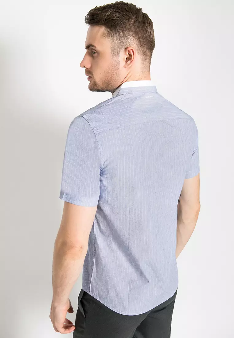 Johnwin Kemeja Casual Pria Kerah Shanghai Warna Biru ASH.670.K880.803