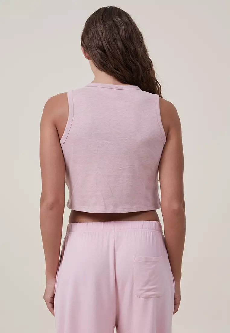 Loungewear Strappy Ruched Pointelle Crop Top in Baby Pink