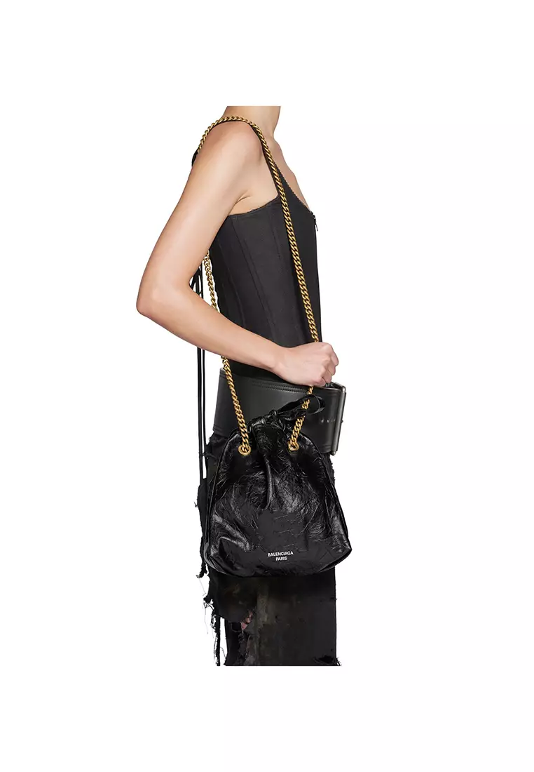 Balenciaga Crush Small Tote Drawstring Bag in Black