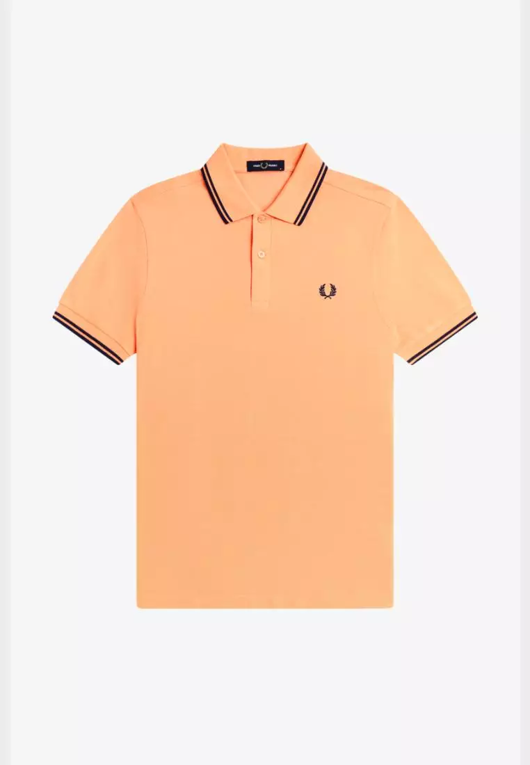 Fred Perry M3600 Twin Tipped Fred Perry Shirt (Peach / French Navy / French Navy)
