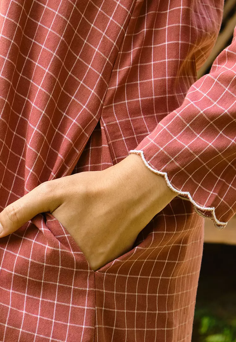 PREMIUM COTTON Norisa Blouse & Skirt - Brick Check