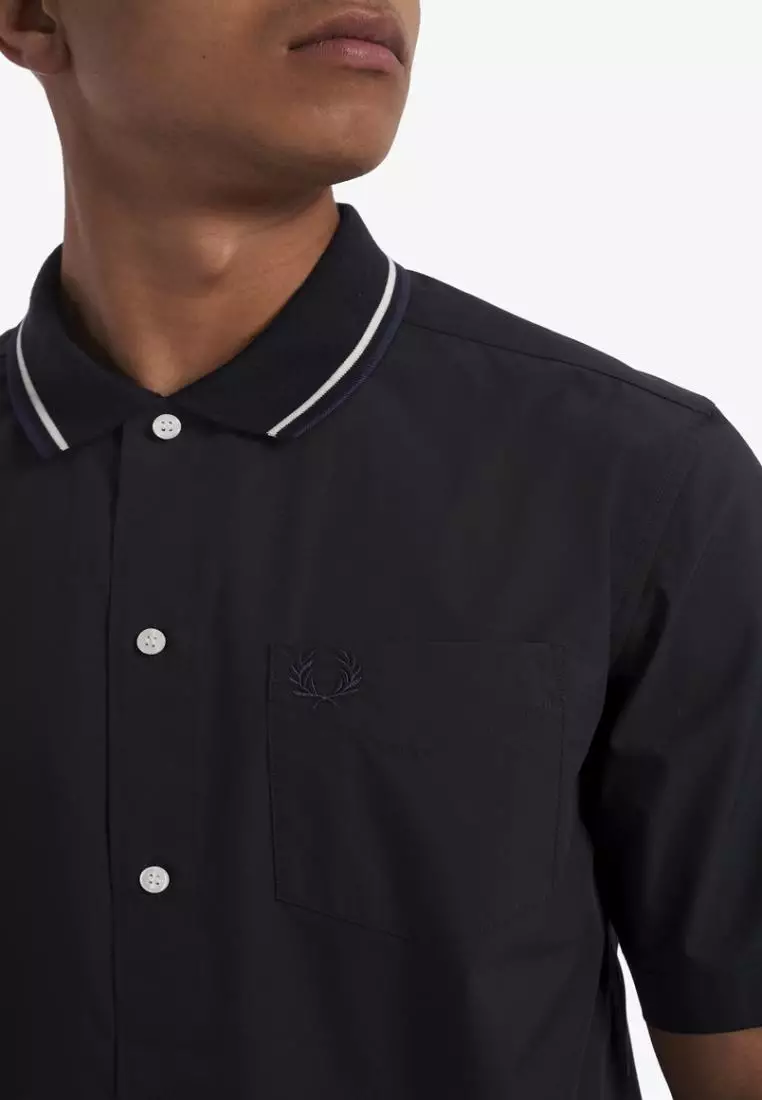 Fred perry knitted collar short sleeve oxford shirt cheap