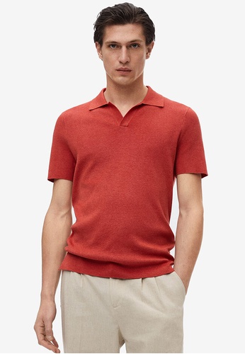 MANGO Man red Fluid Linen Blend Polo Shirt A7587AAB27A91BGS_1