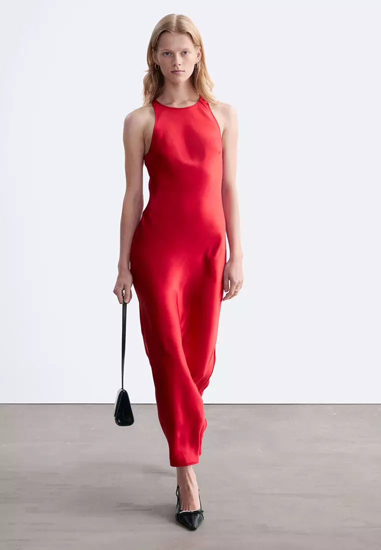 Sleeveless Satin Midi Dress