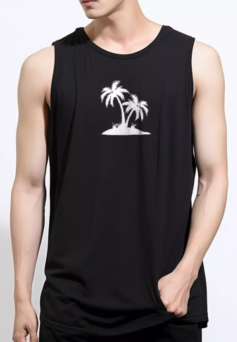 MTS24 Kaos Kutang Pria SVN Instacool "coconut tree" hitam