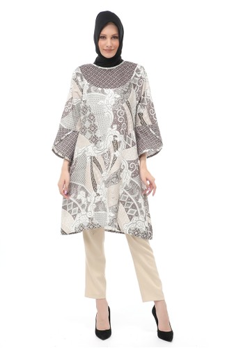 Evernoon grey Tunik Batik Modern Motif Sekar Jagat Atasan Wanita Muslimah Fashionable - Grey DDCC2AAA6745BFGS_1