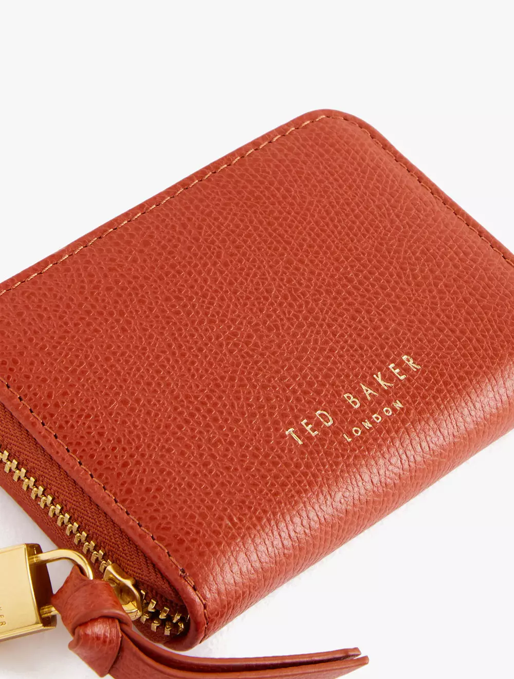 Jual Ted Baker WESMIN Padlock Small Leather Purse Brown Original