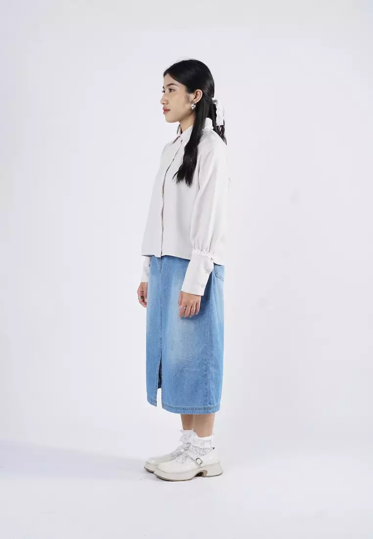 3Second Kemeja Wanita Lengan Panjang Puffed Sleeve Boxy Fit Polyester Farah HP-030325