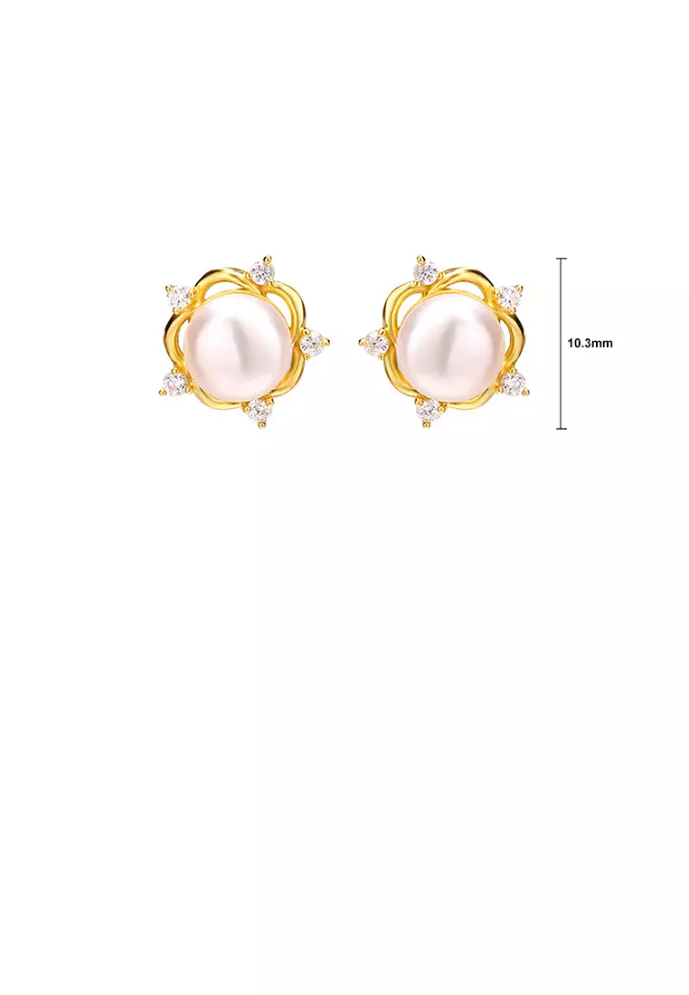 Kira Crystal Flower Freshwater Pearl Earrings