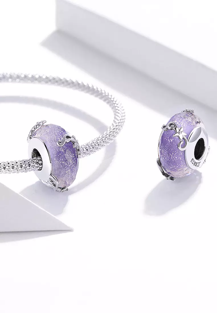 Buy 925 Signature Solid 925 Sterling Silver Purple Glass charm