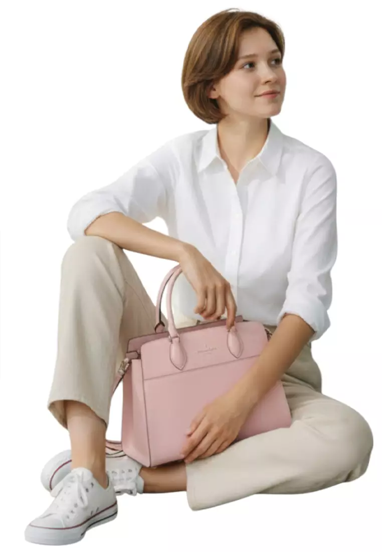 Madison Textured Patent Leather Medium Satchel - Tutu Pink