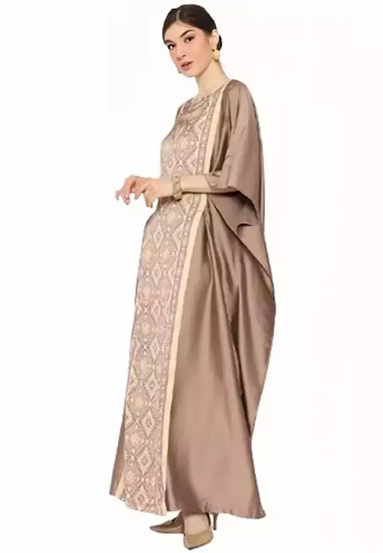 Kanzi Short Sleeve Olive Brown Batik Kaftan