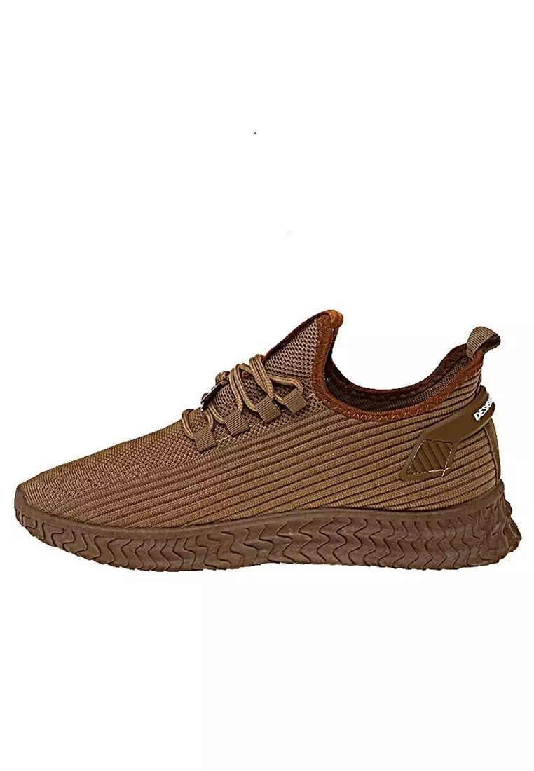 Chayton Sepatu Olahraga Pria Sneakers Casual Sport Shoes Motif Polos Material Flyknit Mesh ORIGINAL - Brown