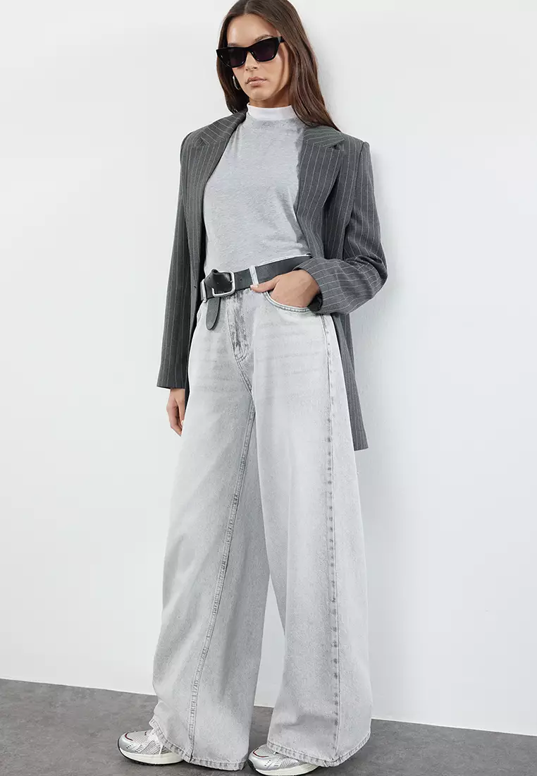Grey High Waist Extra Wide Leg Palazzo Jeans