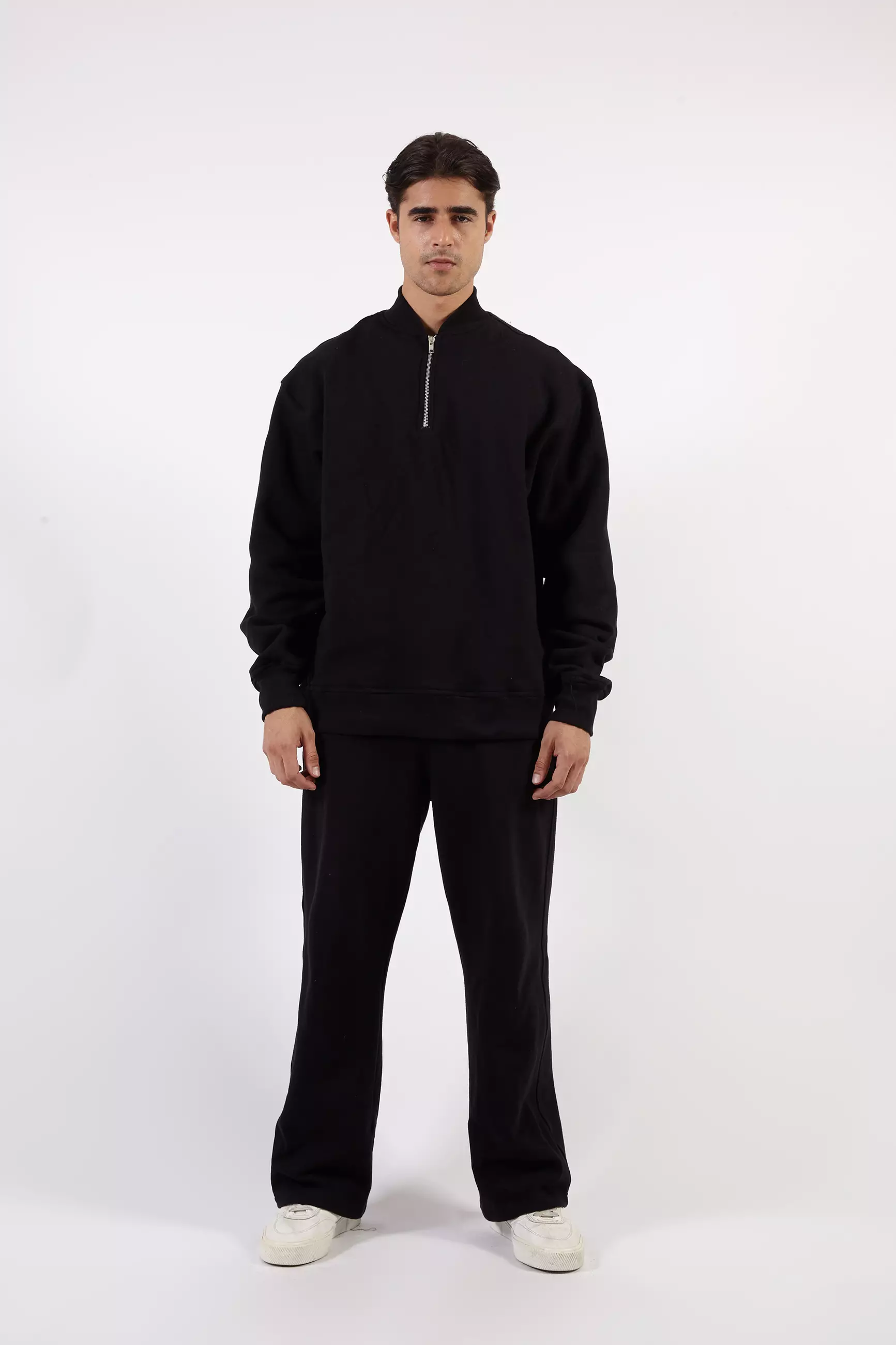 VEDECI SIGMA HALF ZIP BLACK OVERSIZED PULLOVER CROP SWEATER