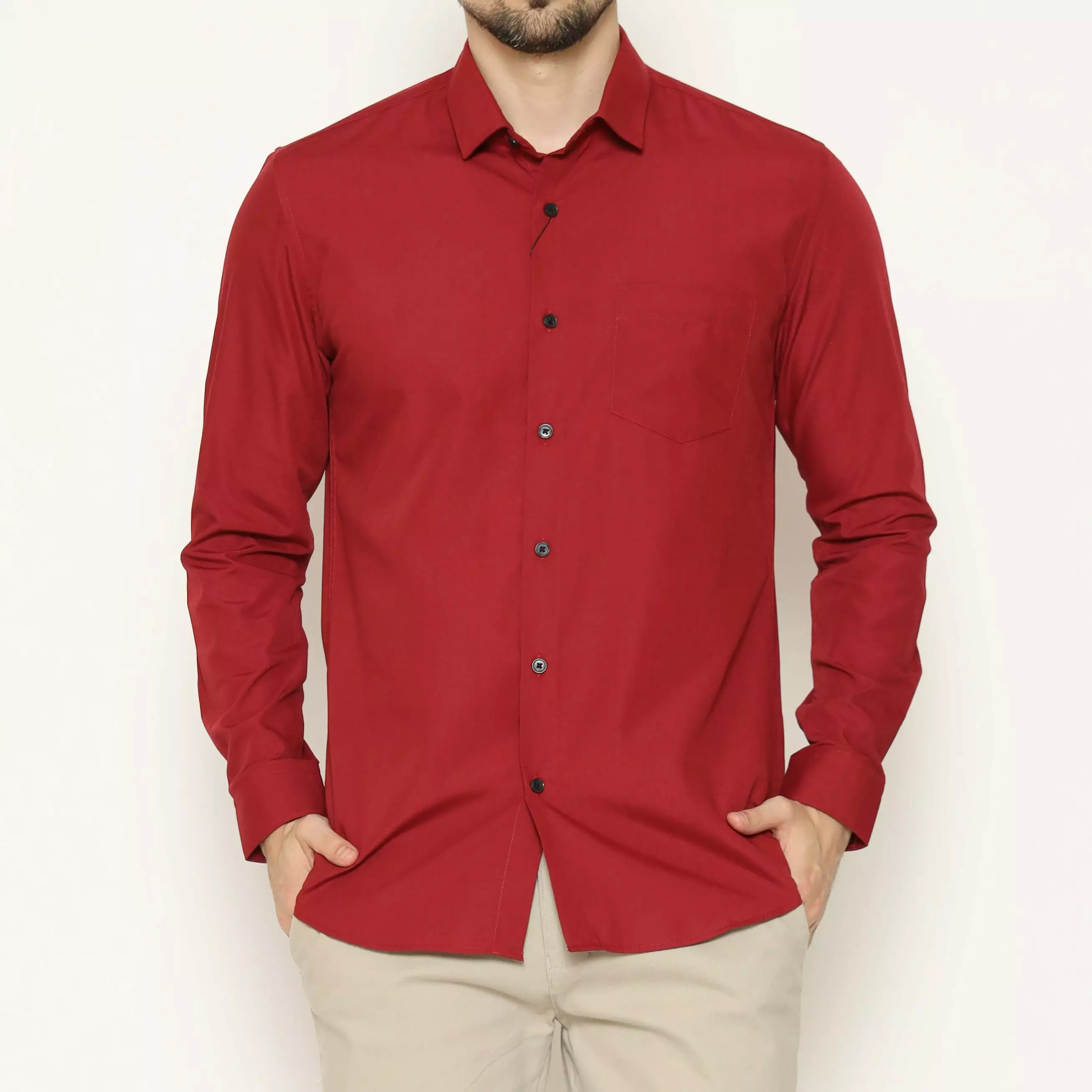 MAGINOT Kemeja Pria Basic Polos Panjang LIGHT MAROON