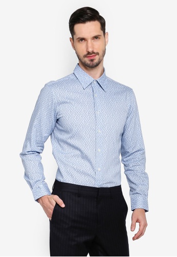 Slim Fit Geometric Spread Collar Cotton Dress Shirt