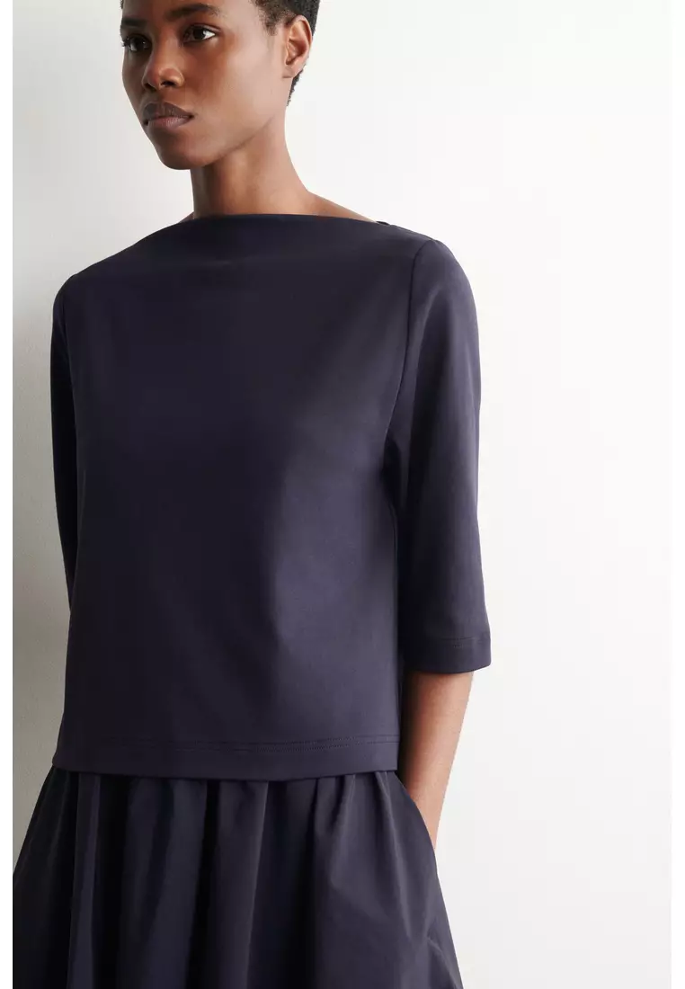 CONTRAST-PANEL BOAT-NECK MINI DRESS