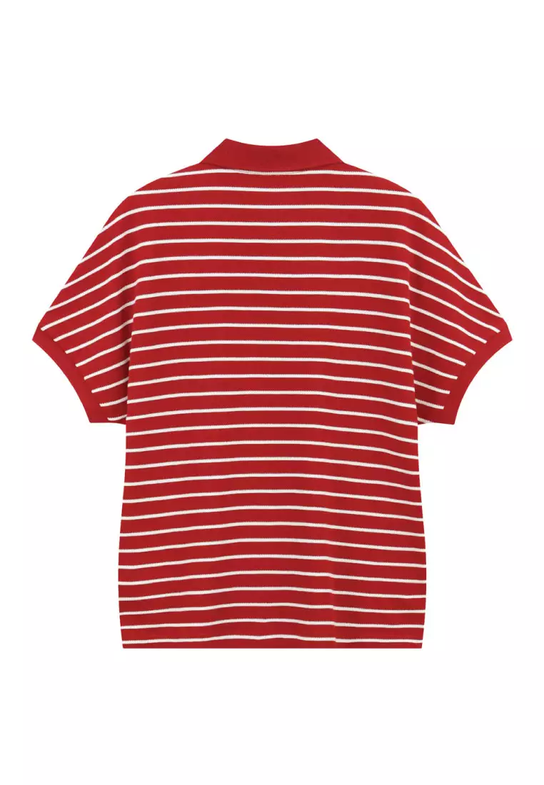 Women's Loose Short Sleeve Stripe Polo 05316373