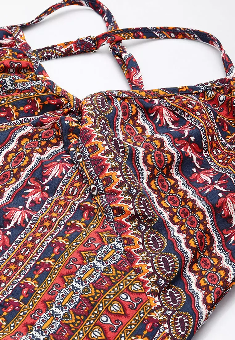 Gaun Maxi Belahan Samping Belakang Silang Warna Multi