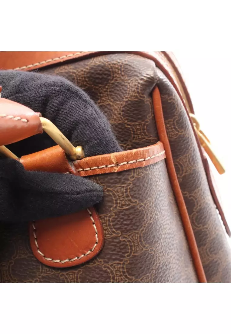 Pre-Loved Celine Macadam mini boston bag PVC leather Brown Dark brown