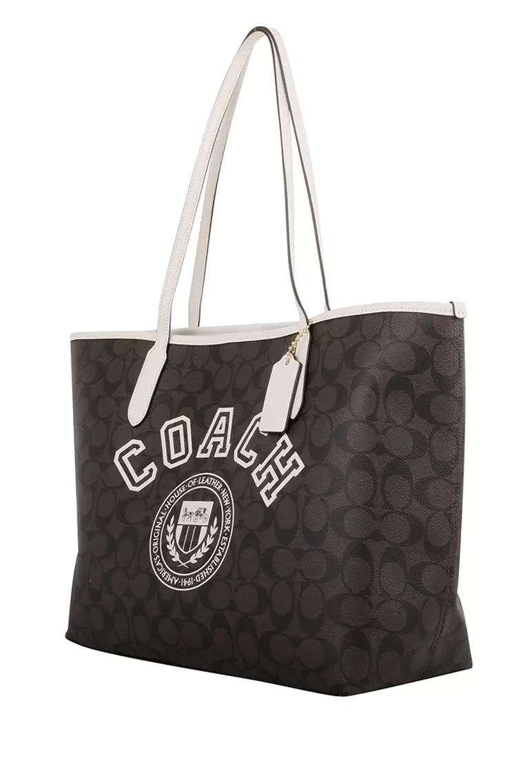 Coach City Tote in Signature Canvas with Varsity Motif