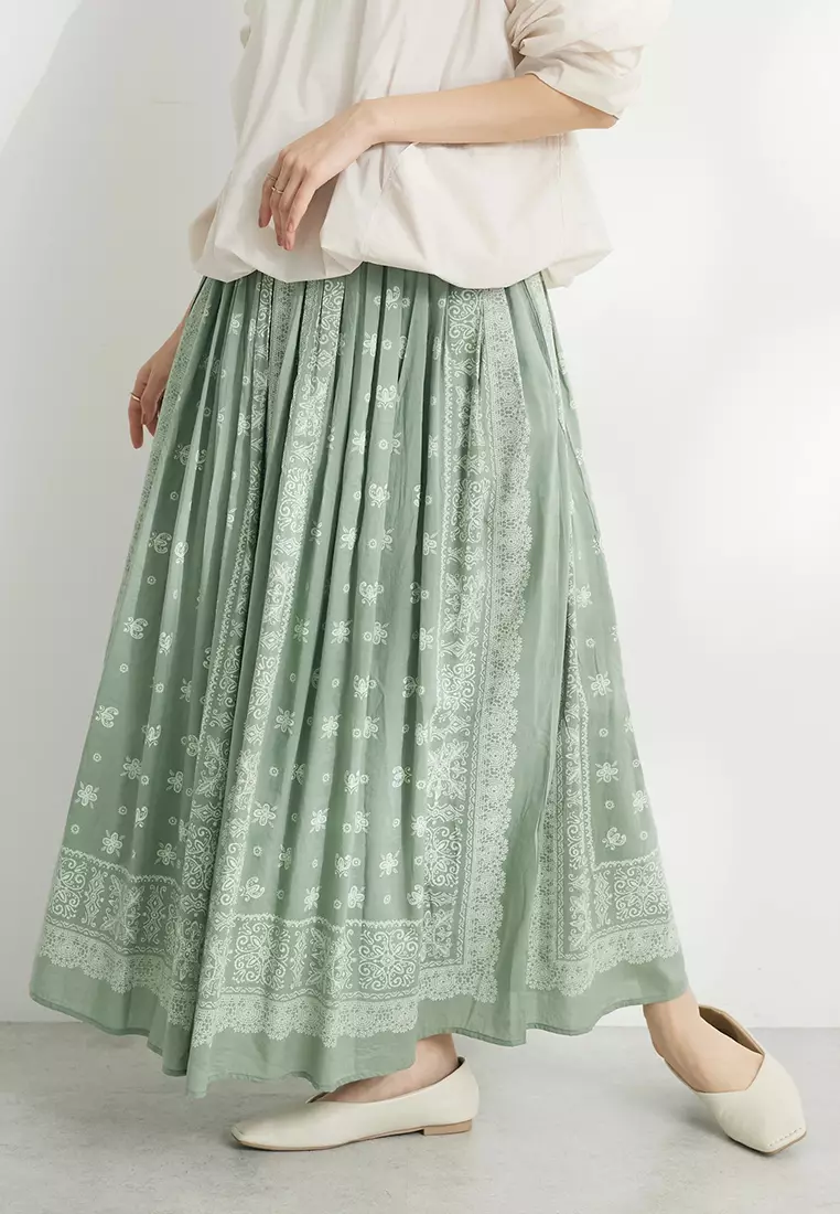 Craft Standard Boutique - Michio Pattern Maxi Skirt Light Green