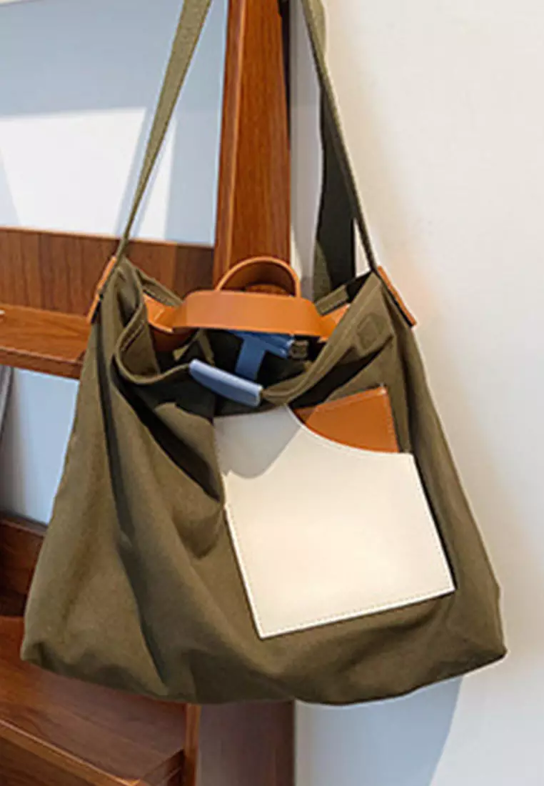 Versatile Casual Patchwork Canvas Diagonal Bag CA22021624GR