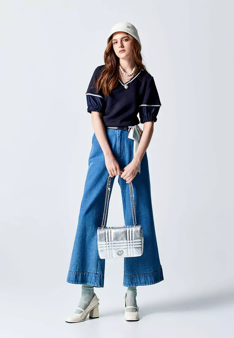 Wide leg jeans with side slits discount
