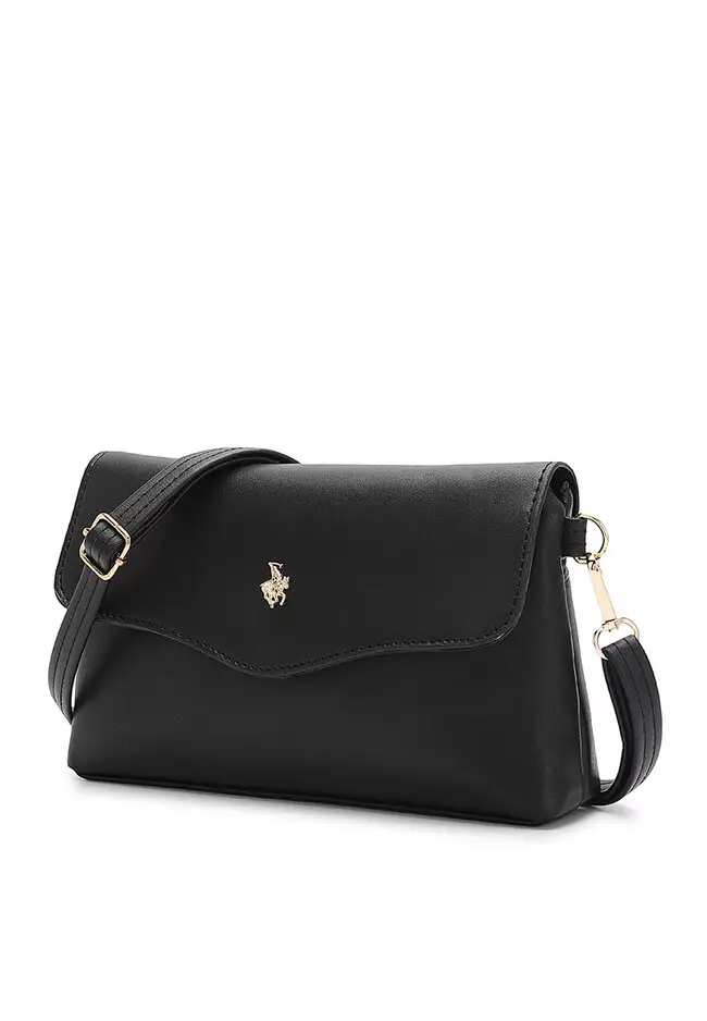 Faux Leather Sling Bag / Crossbody Bag - Black