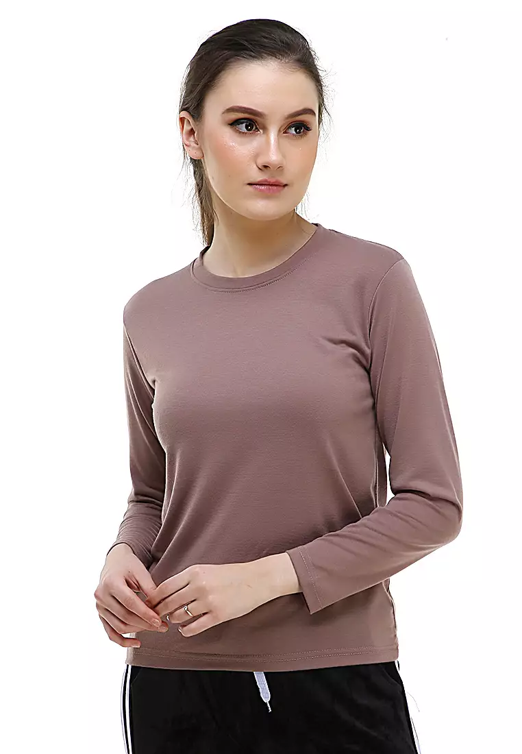 Seth Tshirt Long Sleeve Motif Polos Design Simple Atasan Wanita - Mocca
