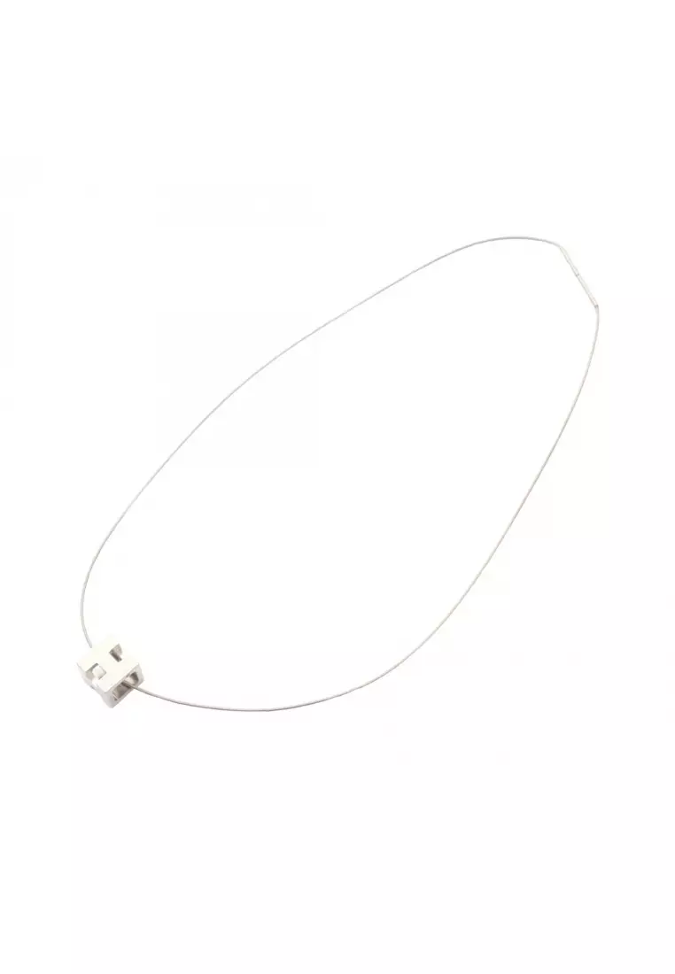Pre-Loved Hermès Cage d'H Ash H-cube necklace Silver ivory