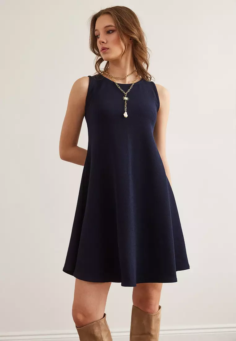 Crew Neck Flared Knitted Crepe Dress