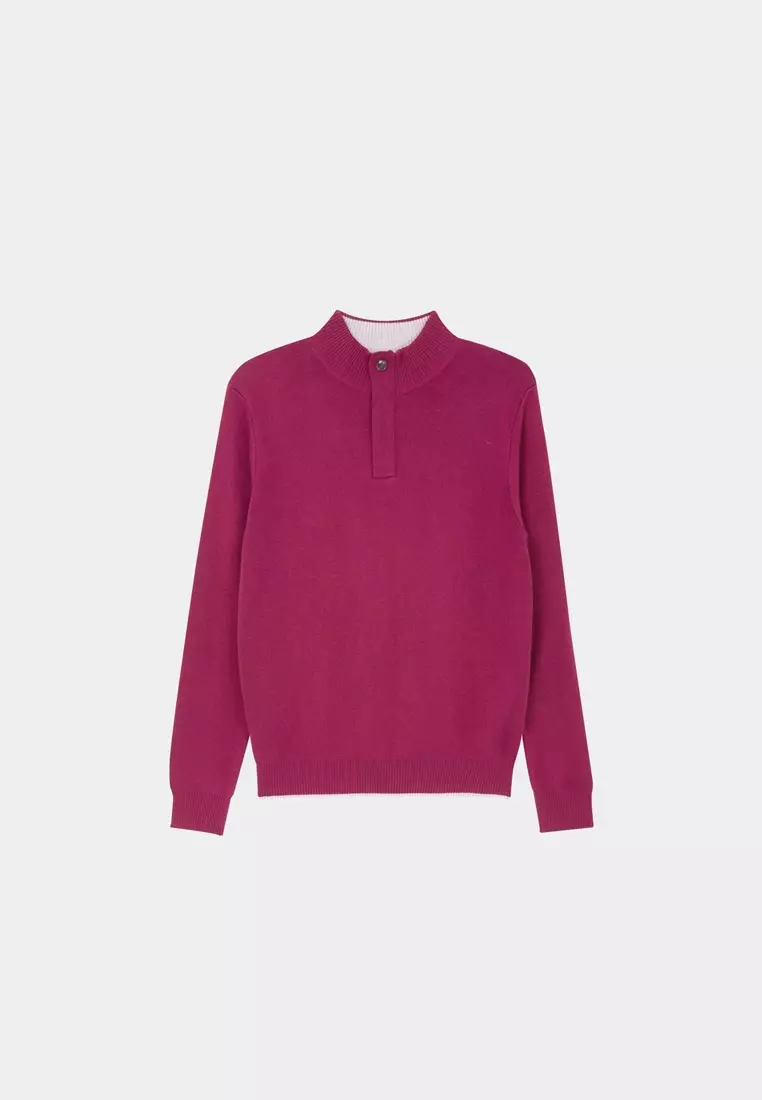 勃根地紅喀什米爾半開拉鍊針織衫