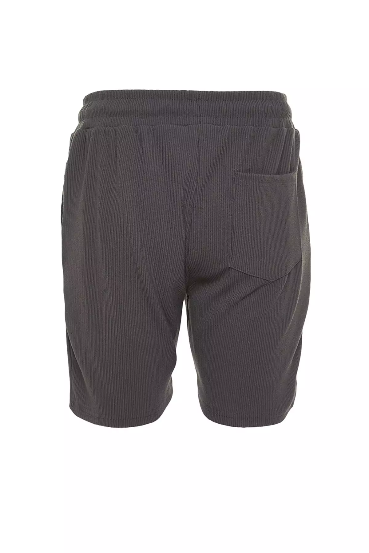 Basic Smoked Regular Cut Medium Length Lace Up Textured Wrinkle Resistant Ottoman Shorts TMNSS23SR00039