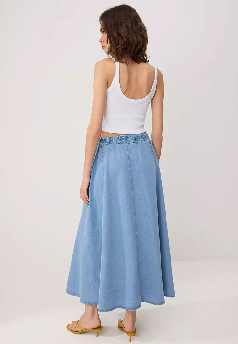 Blue Flared Maxi Denim Skirt Twoss26Et22