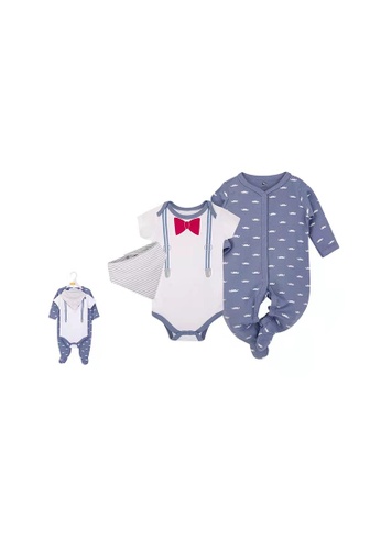 Little Kooma white and blue Hudson Baby Bodysuit Sleepsuit Bib 3 Piece Layette Set 01000CH Gentleman A1132KA44E4A31GS_1