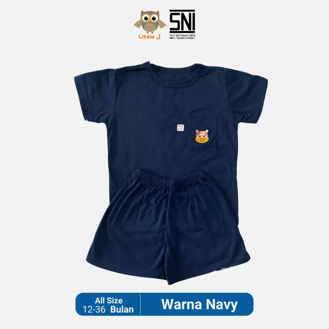 Little J Setelan Baju Anak Oblong Lengan Pendek Kaos Polos Set Celana Motif Usia 6 Bulan Hingga 48 Bulan