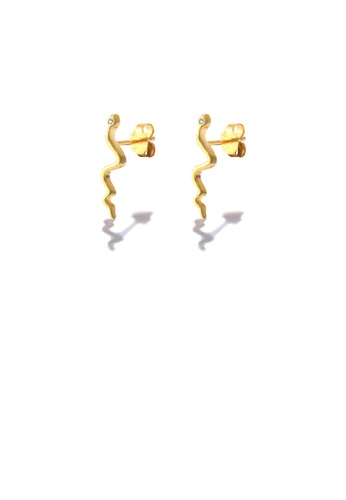Glamorousky white 925 Sterling Silver Plated Gold Simple Personality Snake Stud Earrings with Cubic Zirconia 3DBC5ACB67006DGS_1