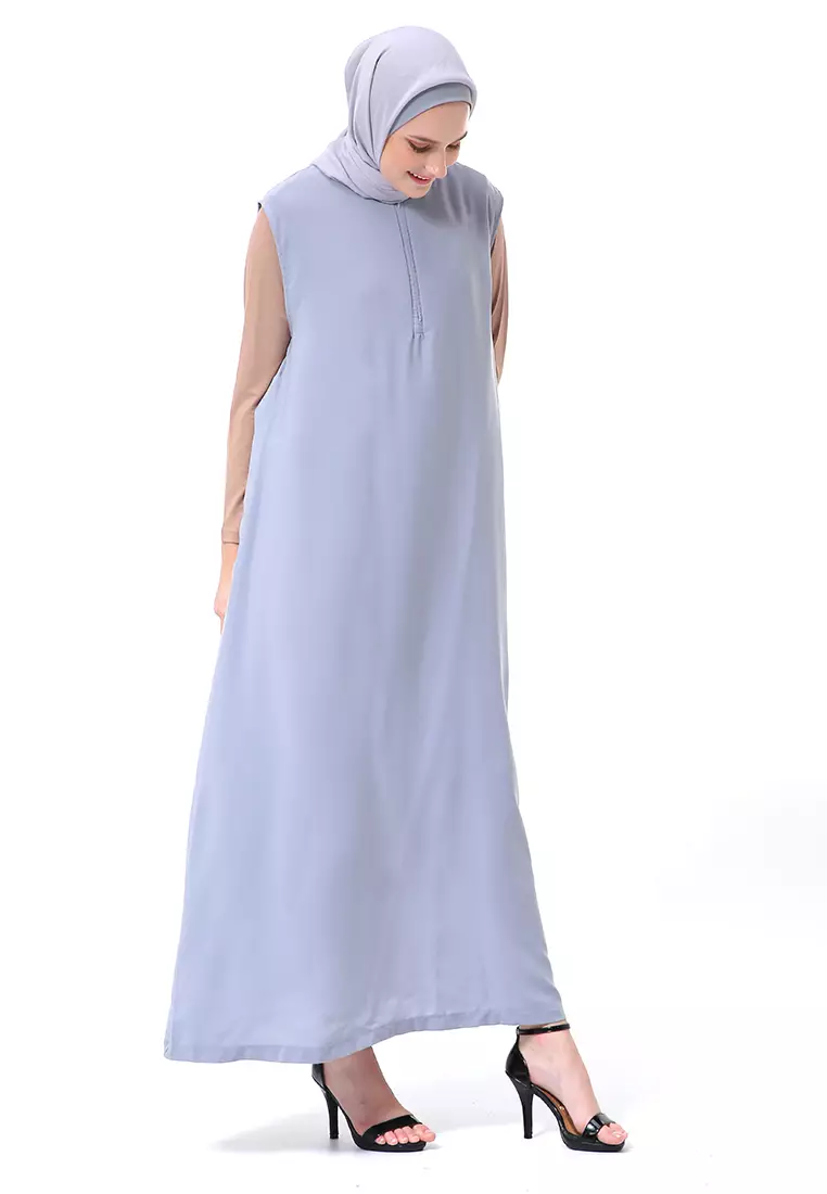 Callista Basic Sleeveless Abaya Busui Friendly Premium High Quality - Silver